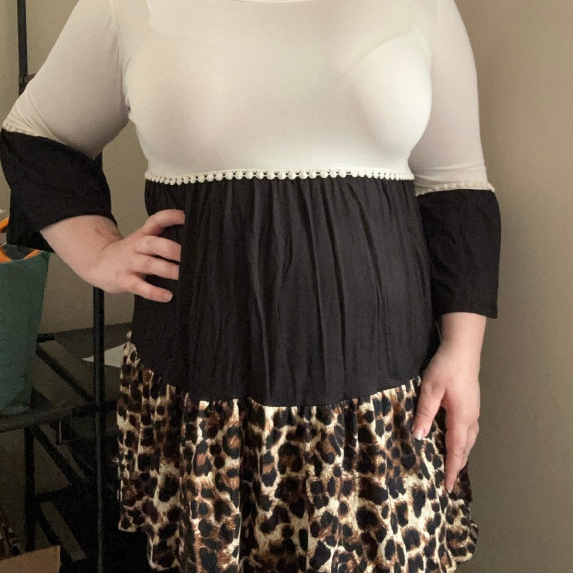 Animal Print Tiered Top with Bell Sleeves