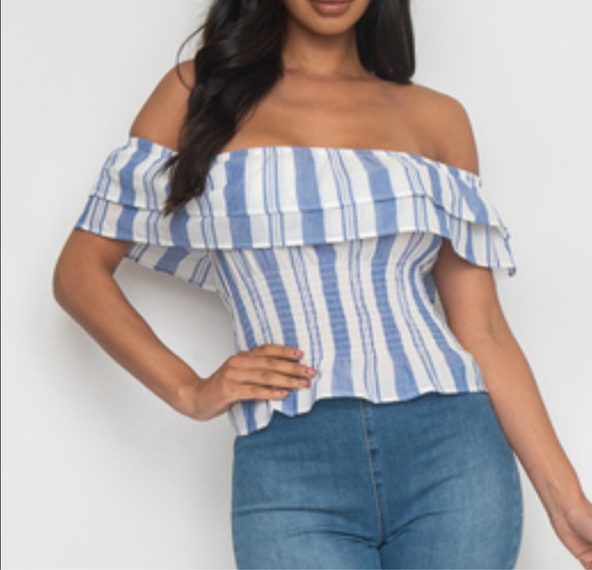 Off the Shoulder Striped Crop Top