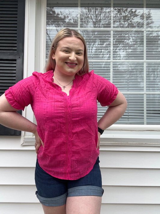 Pink Bohemian V Neck Top